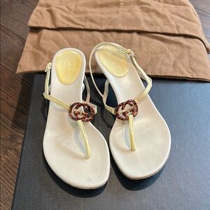 Gucci Cream Sandals with Tortoise Accent